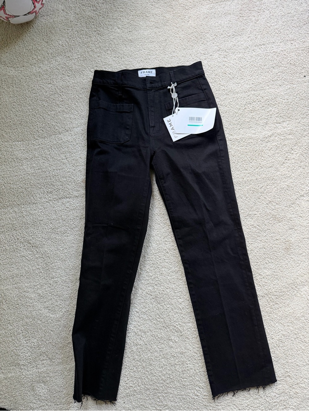 Frame Denim Black Le Bardot Straight-Leg Jeans with Raw Hem - Picture 1 of 4